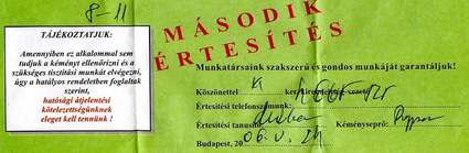 Második értesítés kéményellenőrzésre. Forrás: Főkétüsz